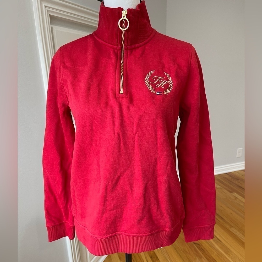 Tommy Hilfiger new with tag red logo embroidered zipper pullover athleisure cozy